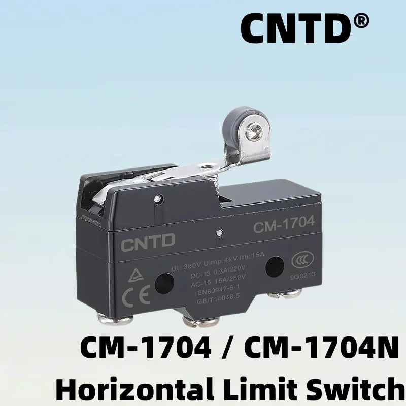 Micro Limit Switch CNTD CM‑1704 CM‑1704N Short Roller Lever 15A 250VAC 1NO1NC Plastic Housing Travel Switch for Machine Tool Ind