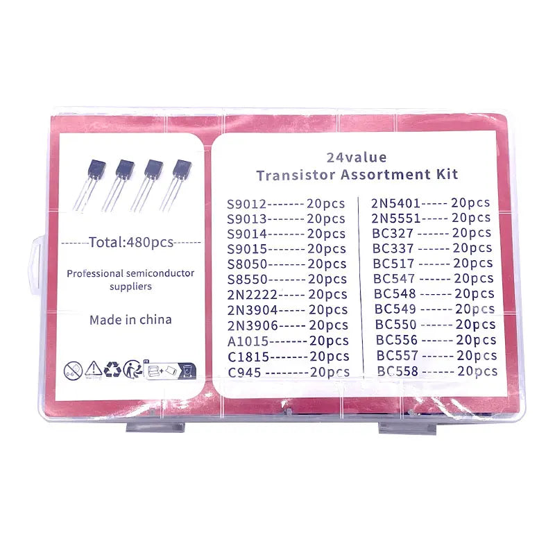 50-840PCS Transistors kit NPN PNP S8050 S8550 S9012 2N3904 2N3906 C1815 A1015 J13001 BC327 BC337 BC517 BC547 BC548 BC549 BC558