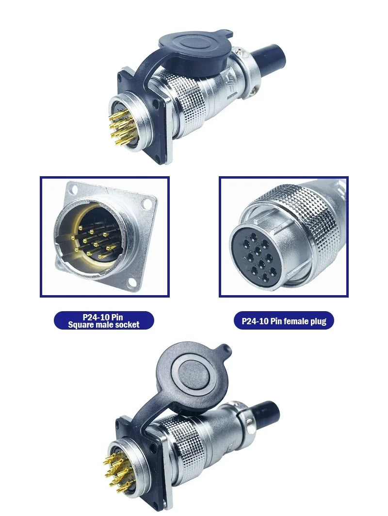 PLS24 WS24 6/10/12/19 Pin Metal Circular Aviation Socket Plug Wire Female Male Connector M24 Threaded Coupling Panel