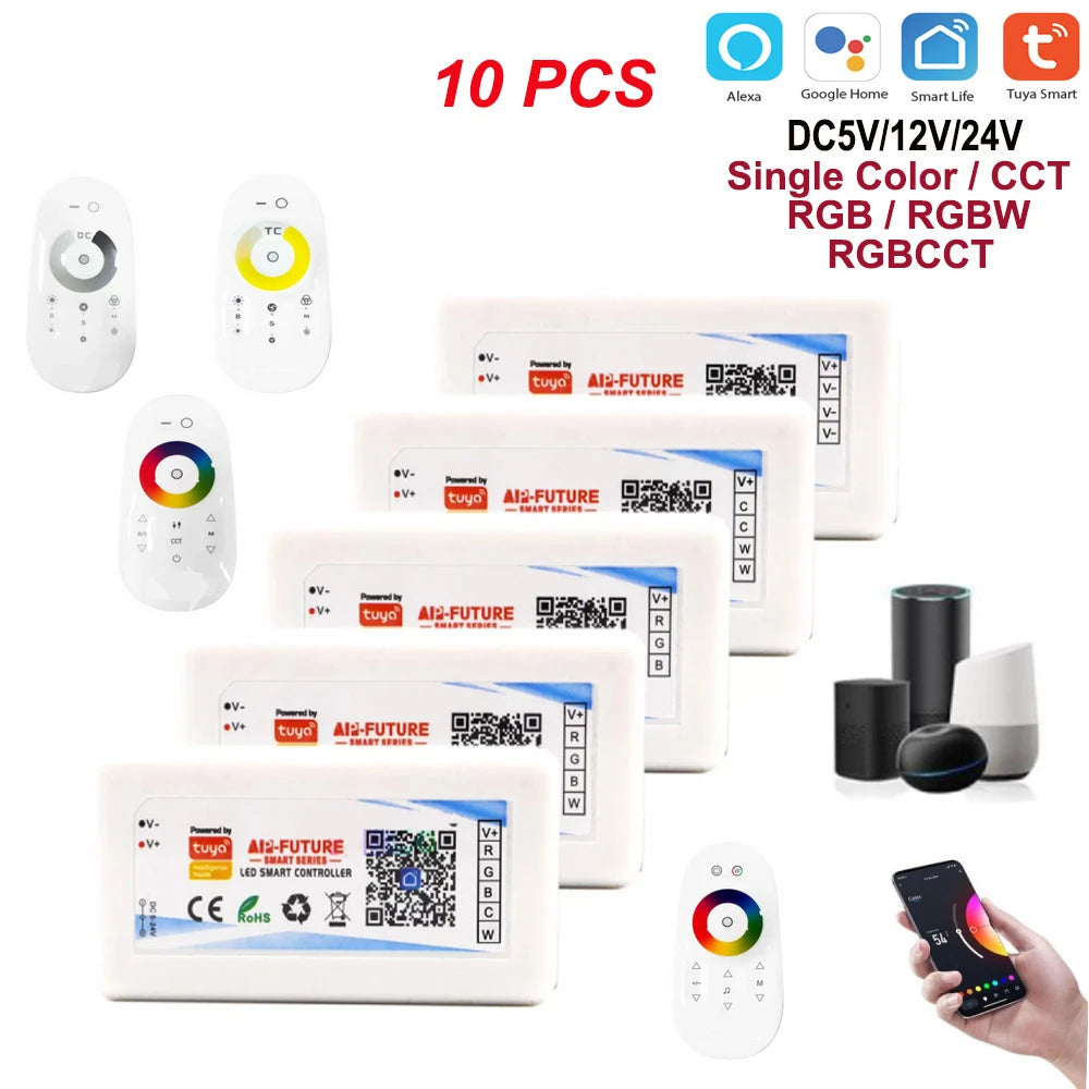 DC5-24V Tuya Wifi Wireless LED Controller Support iOs Android APP Alexa Google Voice Control for DIM CCT RGB RGBW RGBCCT Strip