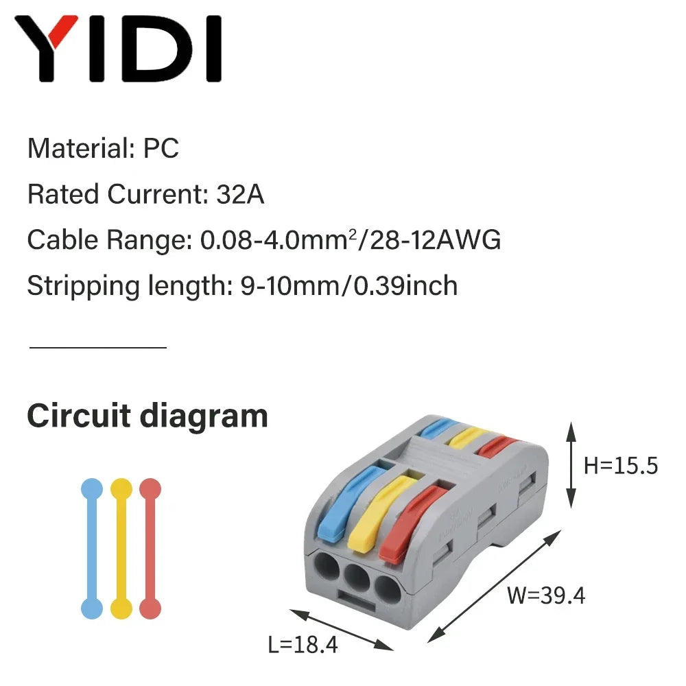 5pcs/lot Splitter Cable Push-in Lever Connection Terminal Block 1 In Multiple Out Combined Compact Quick Splice Wire Connector