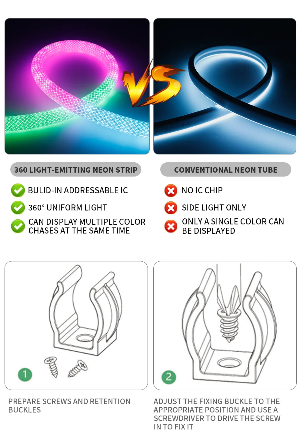 WS2812B WS2811 DC5V Round Reticulate Pattern Neon LED Strip 50Leds/m 360 Degree Smart RGBIC Flexible  Silicone Light Tape IP67