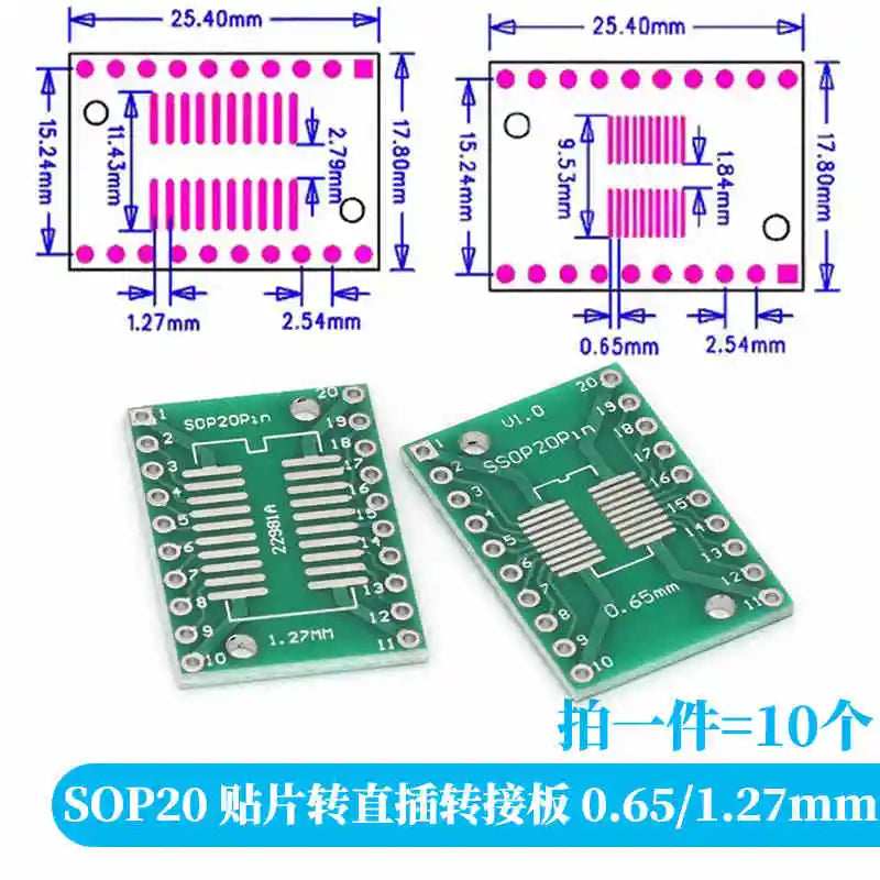 10-100PCS Javino PCB Board Kit SMD Turn To DIP Adapter Converter Plate SOP MSOP SSOP TSSOP SOT23 8 10 14 16 20 28 SMT To DIP