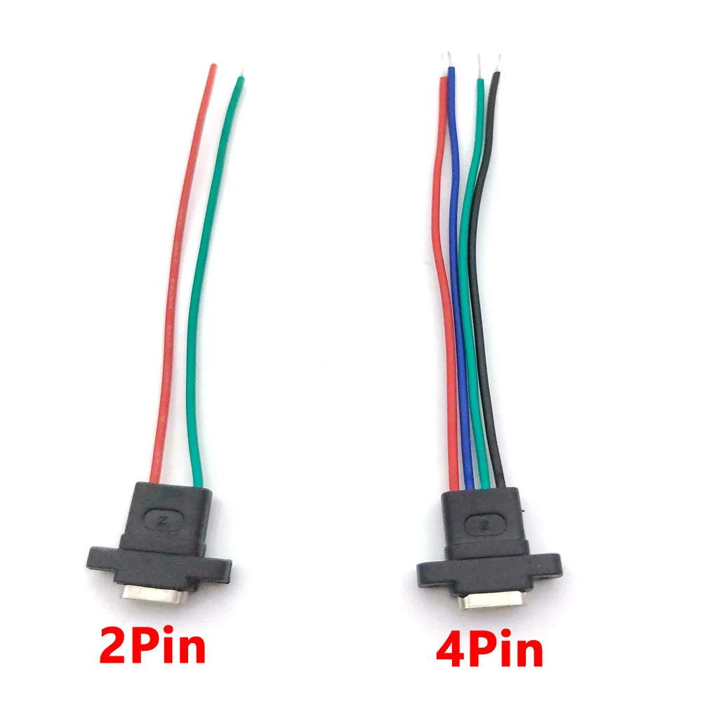 5pcs Type-C USB 3.1 Connector 2Pin 4Pin 6Pin Welding Wire Female Socket Rubber Ring High Current Fast Charging Port