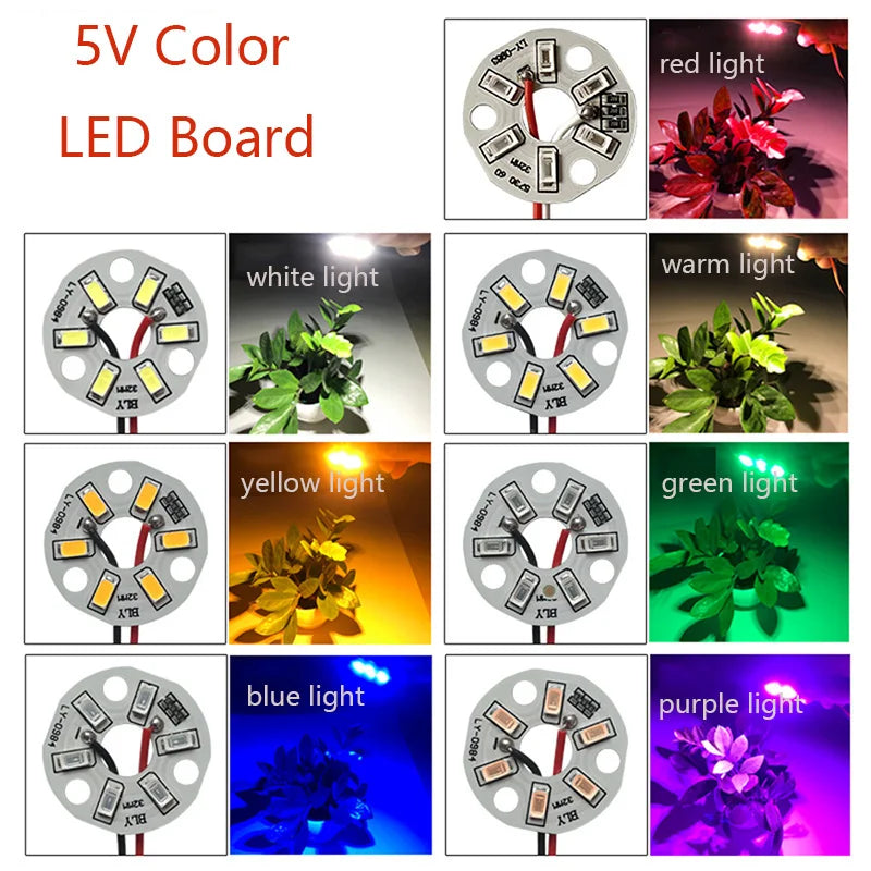 5/10 Pcs LED 3W 5V USB Light Board SMD 5730 Chip Red Green Warm White Yellow Purple Round Changing Light Source With 20 Cm Cable