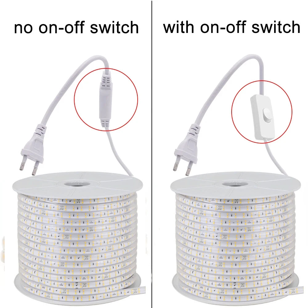 220v Led strip 2835 High Brightness 120LED/m with ON-OFF Switch Waterproof Flexible Led Tape Diode Lamp for Home Room Decor