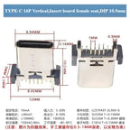 5pcs/lot Type-c 16p Female Socket Vertical Plug-in Patch Usb Charging Interface 8.8/9.3/10.5/13.7mm Socket