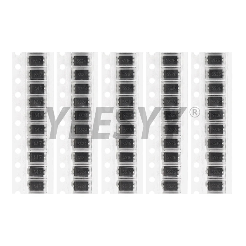 90PCS Rectifier Diode 1N4007 1N4001 1N4004 SS16 SS26 SS36 SS14 SS24 SS34 SMD Schottky Diode Assort Kit