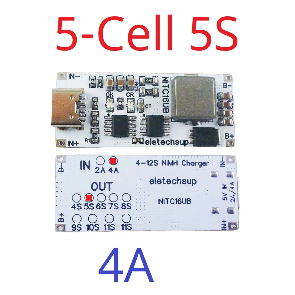 2A/4A 4-12 Cell NIMH Charger Module TYPE-C DC 5V Boost BMS CC/CV NiCd for 4.8V 6V 7.2V 8.4V 9.6V 10.8V 12V 13.2V 14.4V Battery