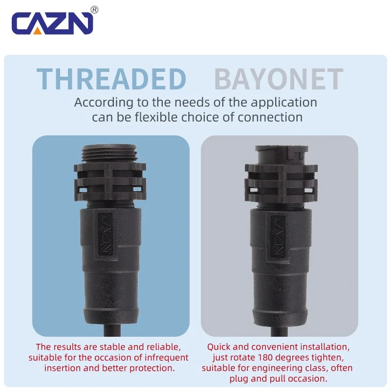 CAZN Plastic Straight Angled Male Female Circular Connectors E10 Waterproof Bayonet Connector 2-12 Pin with Unshielded PVC Wire