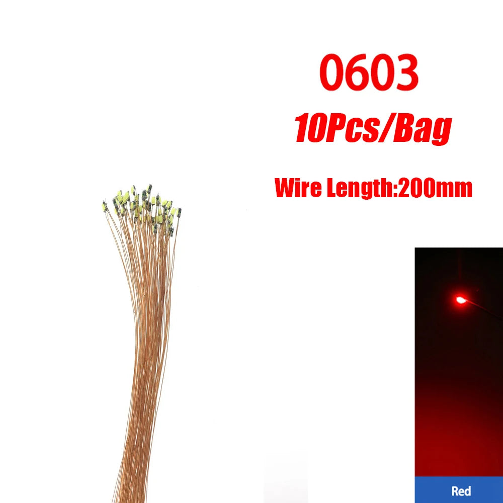 10pcs/Lot 0402 0603 SMD Lamp Wired Micro Led Pre-Soldered Micro Litz Wired Chip 20cm 3V Railway Model Scenes