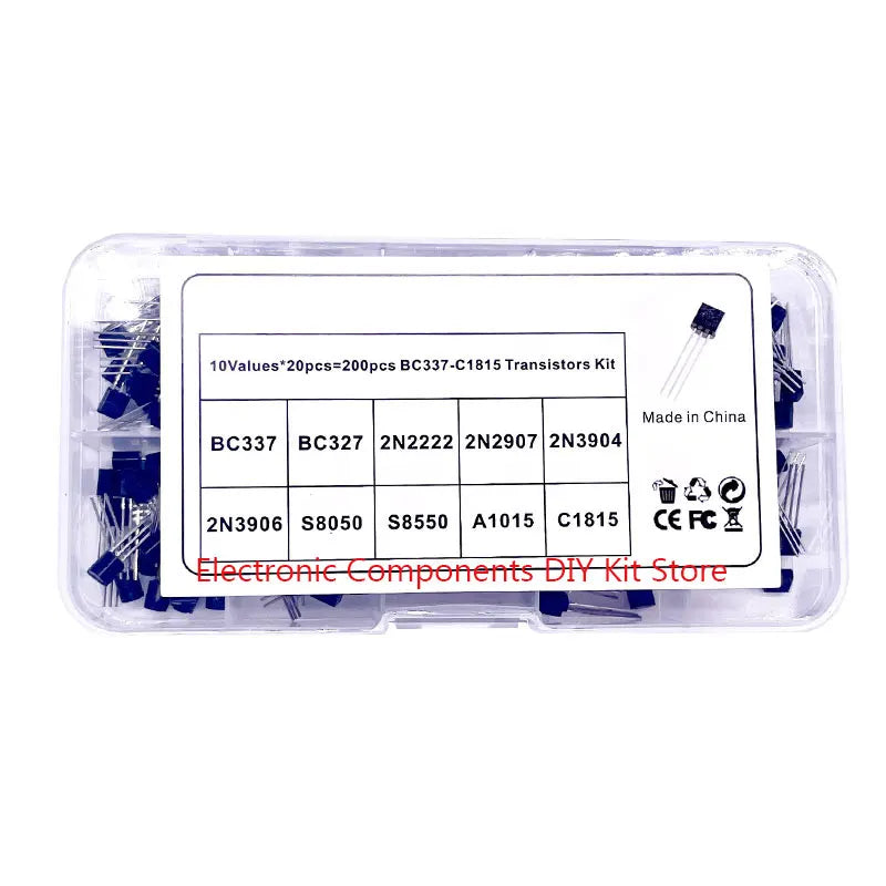 10 kinds of TO-92 specifications mixed electronic components 200 triode PNP NPN transistor kit Component box 2n222 BC337 BC327