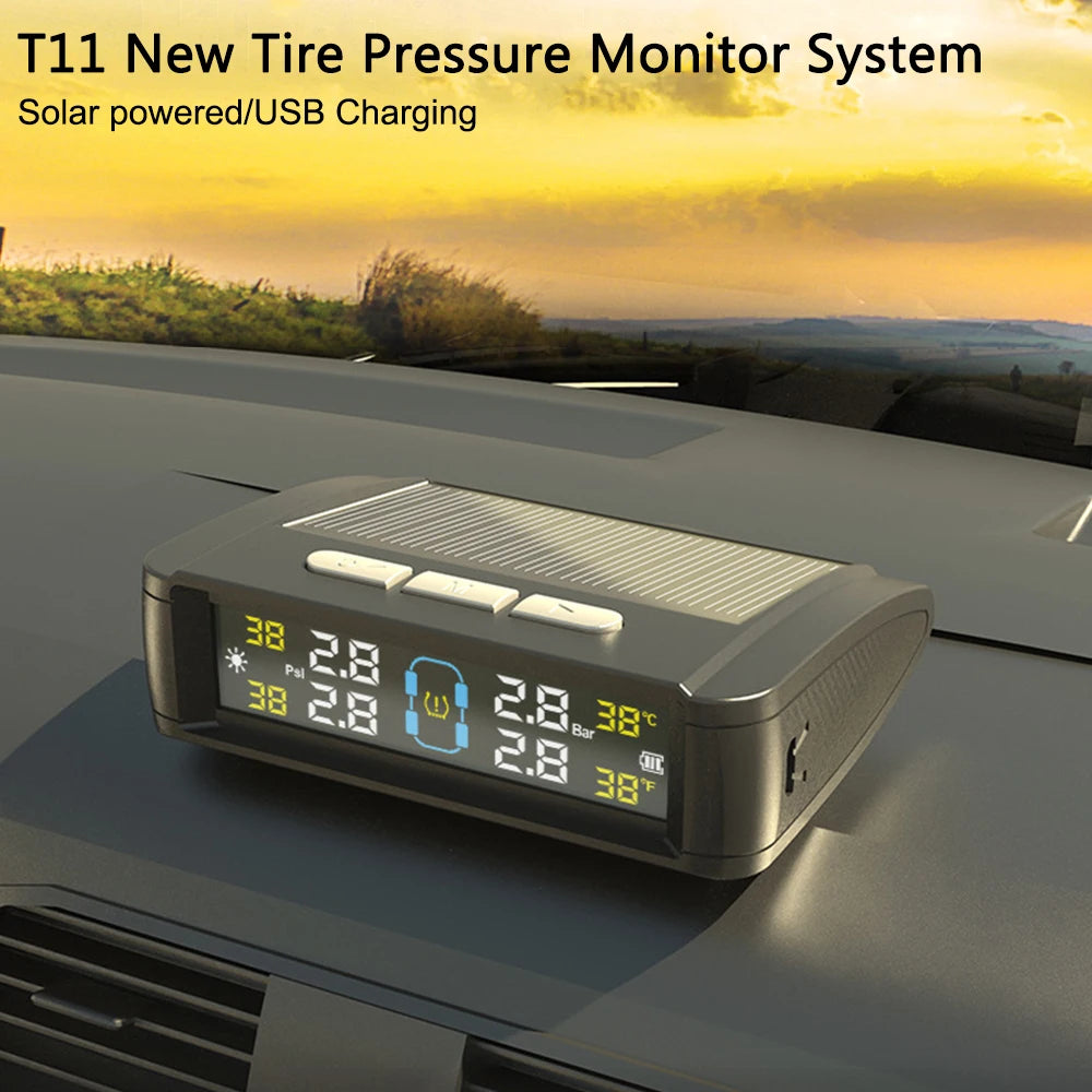 Temperature Warning Fuel Save Tire Pressure Monitoring System Solar TPMS With 4 External Sensors Car Tyre Pressure Monitor