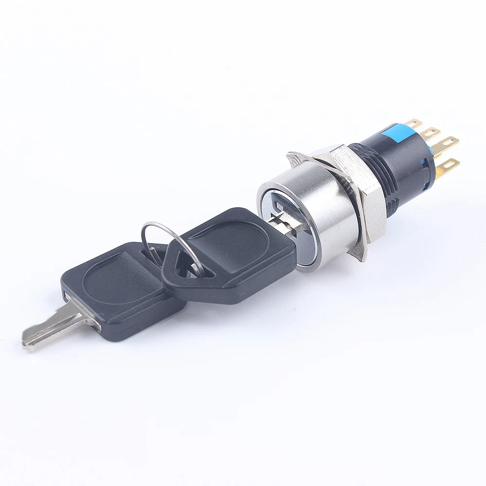 2/3 Positions Rotary Buttons 16/19/22mm Metal Brass Chrome Key Push Selector Switch 2NO2NC Press Without LED 2 keys