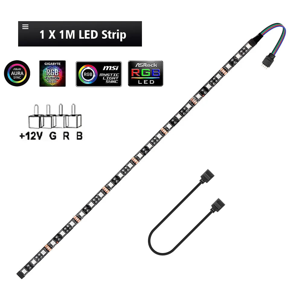 12V 4 Pin RGB Gaming PC Led Strip Light 5050 RGB Tape For Aura Sync MSI Mystic Light Motherboard Control Computer Case Backlight