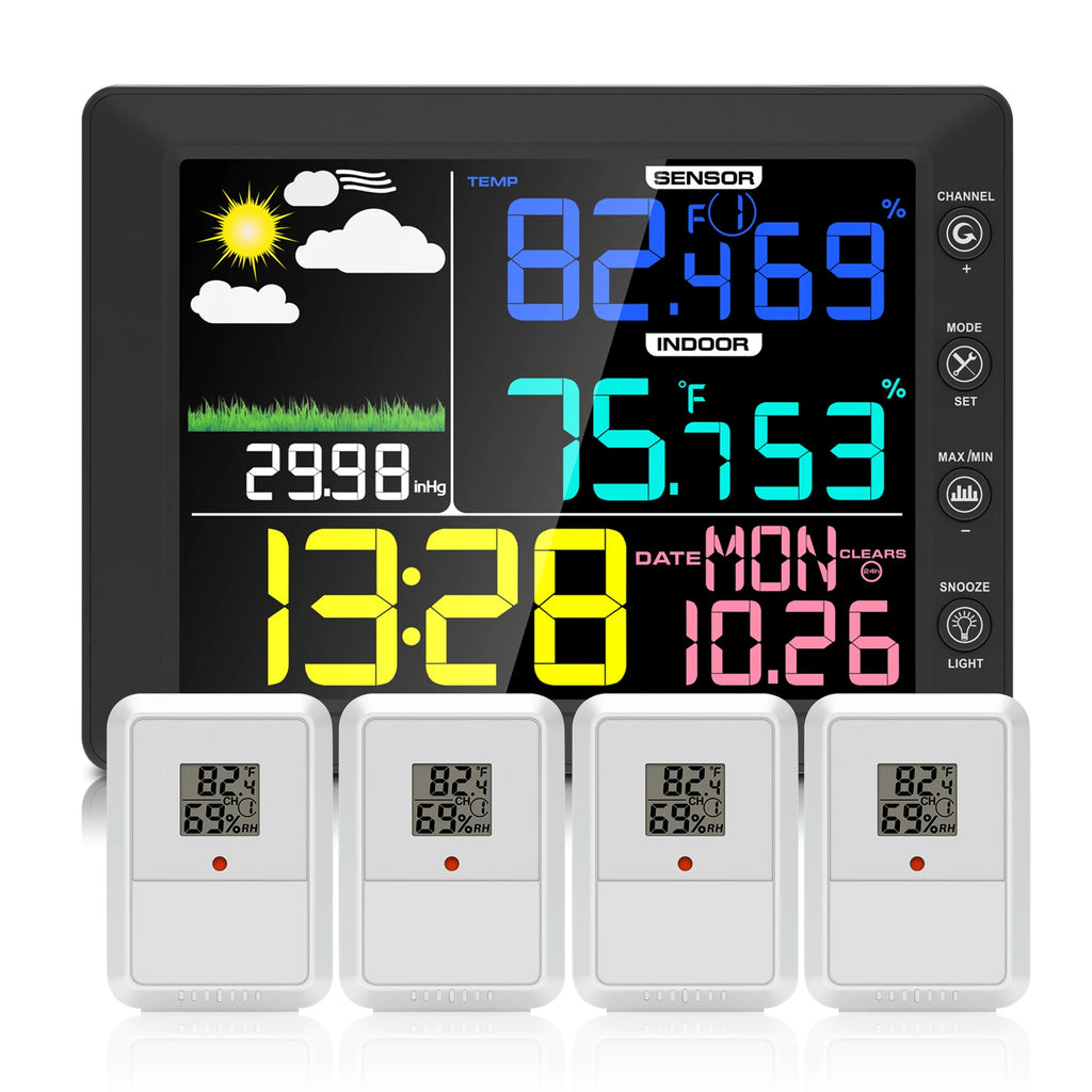 2025 Digital Thermometer Wireless Weather Station with 8.3'' Color Touchscreen 3-in-1 Thermo-hygrometer Sensor Dew Point Monitor