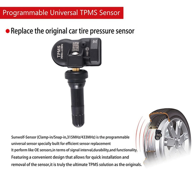 4Pcs Programming MX Sensor TPMS Tire Pressure Monitor Sensor 315MHZ 433MHZ Universal 2 in 1 Repair Tool for-Autel Black