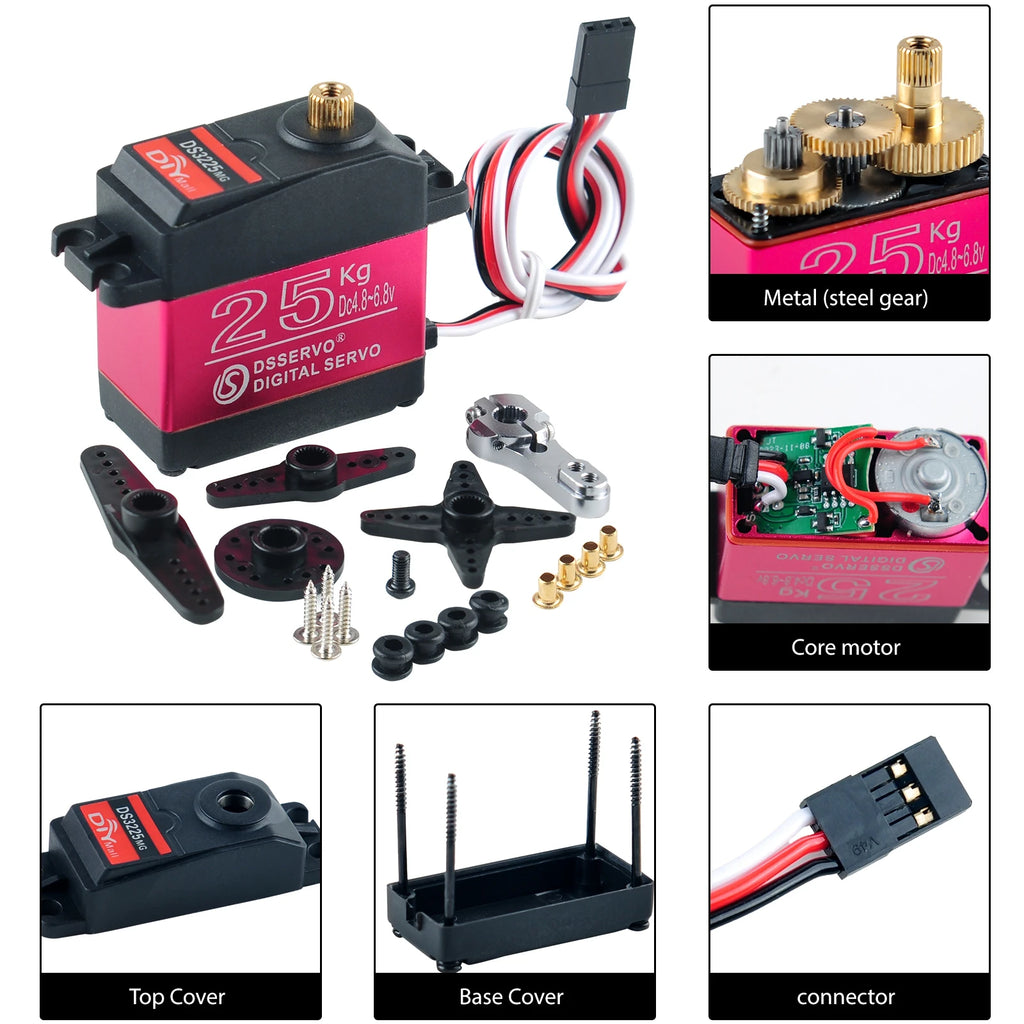 25KG Digital Servo Full Metal Gear IP66 Waterproof for 1:8 1:10 1:12 RC Car Crawler Robot 180/270 Degree High Precision