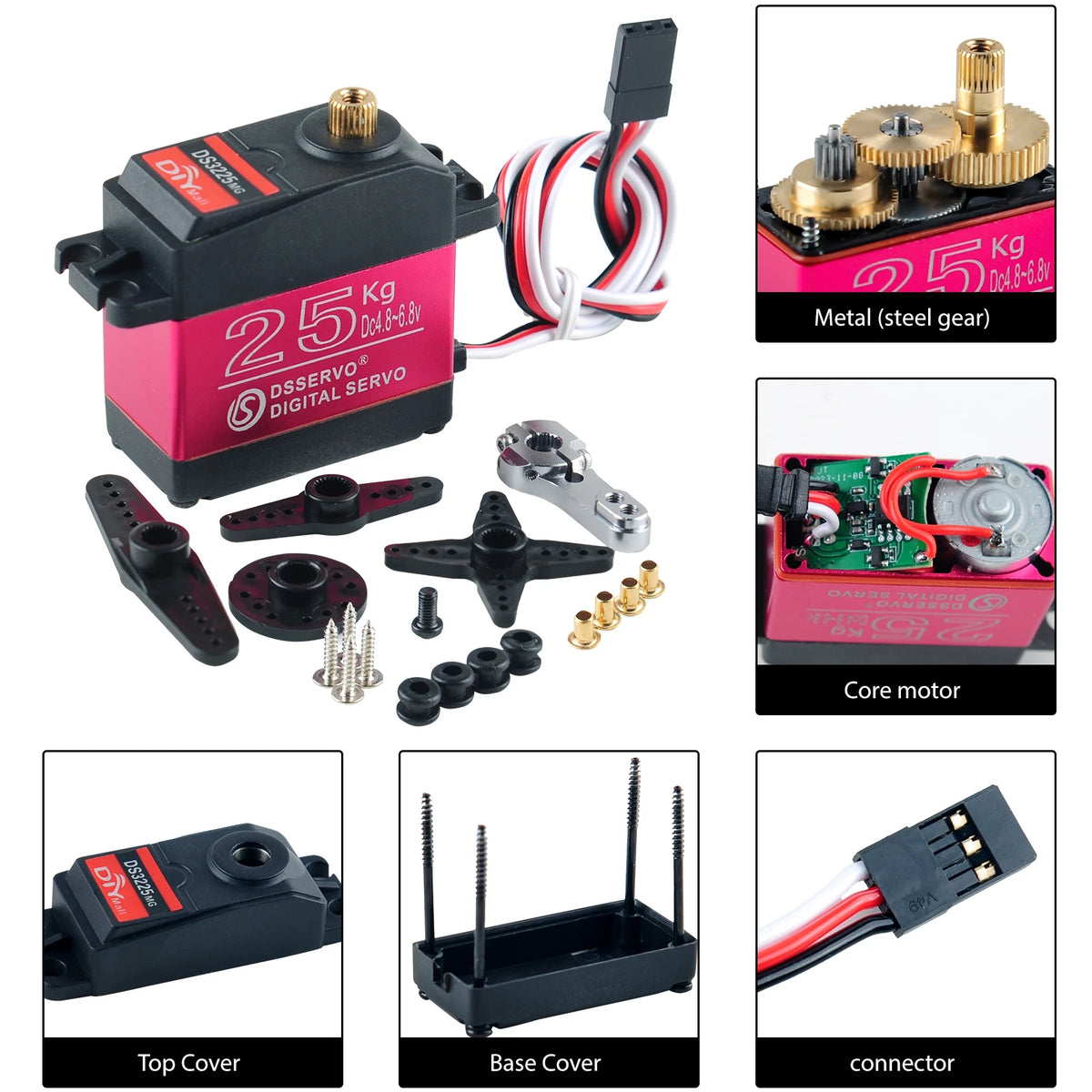 25KG Digital Servo Full Metal Gear IP66 Waterproof for 1:8 1:10 1:12 RC Car Crawler Robot 180/270 Degree High Precision