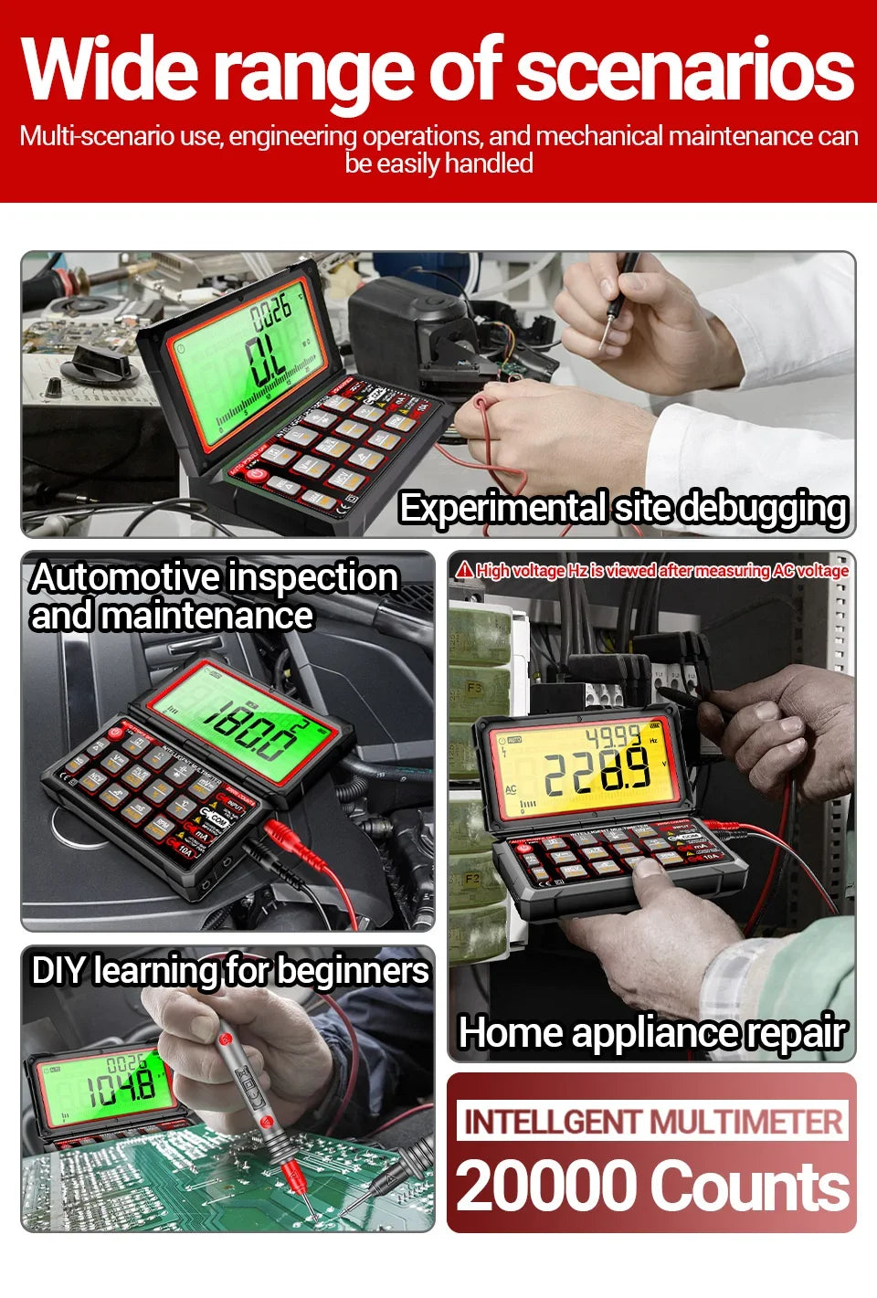 Digital Car Multimeter ANENG 623 Engine Speed Test Auto AC/DC Voltage/Current Ohm Meters Capacitance Car Pulse Width Test Tools