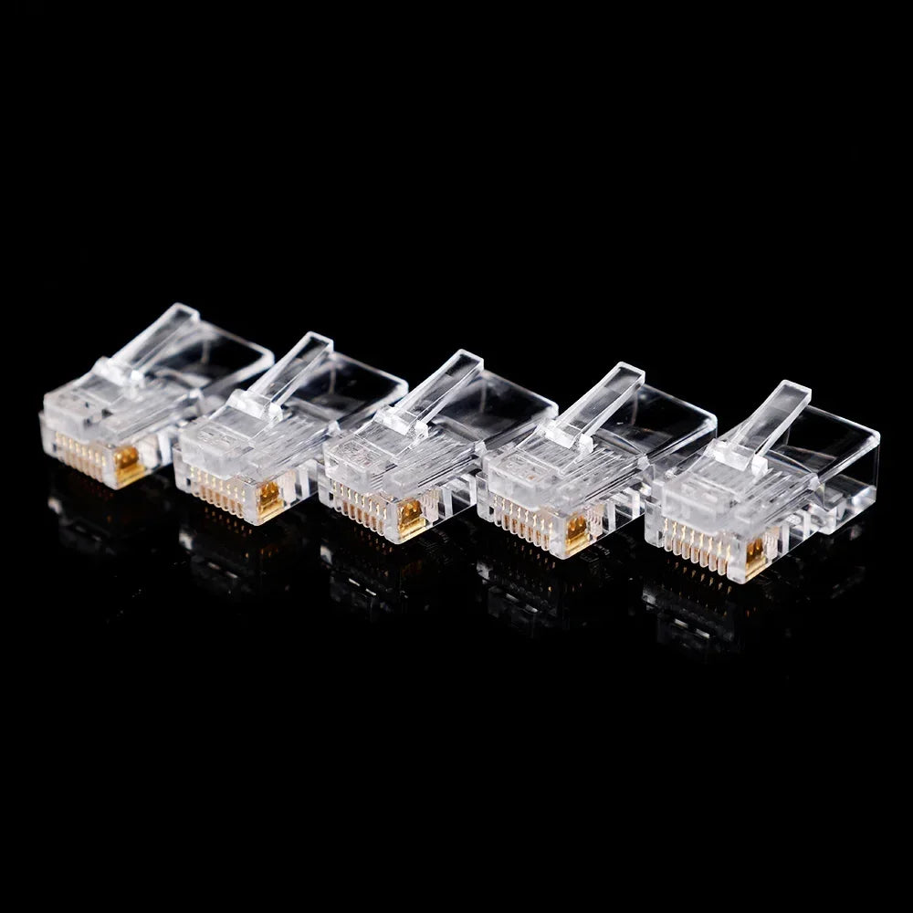 1-50Pcs RJ45 CAT6 CAT5e Pass Through Connector Shielded Crystal End Gold-Plated 8P8C Crimp UTP Ethernet Network Modular Plugs