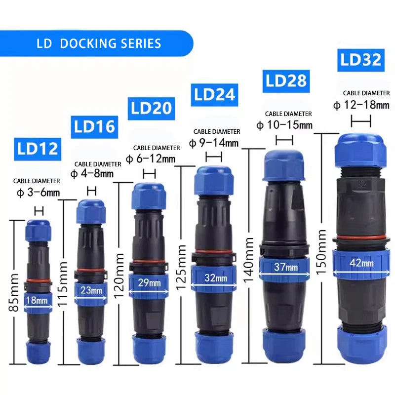 LD12 Series IP68 Waterproof Connector Male Plug & Female Socket 2 Pin Panel Mount Wire Cable Connector Aviation Plug