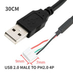 USB to 4P xh2.54 cable USB to 4P MX1.25 USB to PH2.0 Cable USB to Dupont 4 pin Cable 30cm