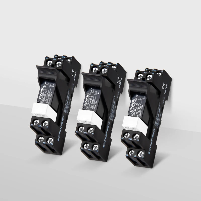 ENMG Small DIN-Rail Solid State Relay 24V 3A 4A 10A DC SSK10D6132 SSR DC to AC 220Vdc with base DC control 5V 24V AC 220V lights