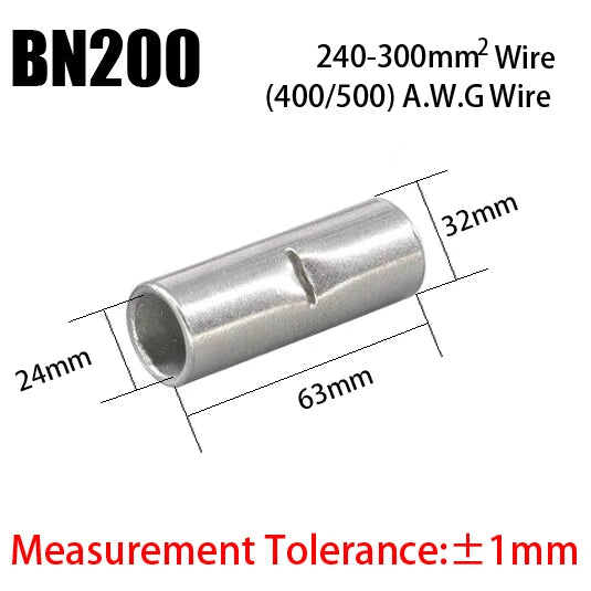BN Copper Electrical Wire Cable Connection Crimp Sleeve Tubular Ferrule Lug Connector Non-Insulated Tube Butt Splices Terminal