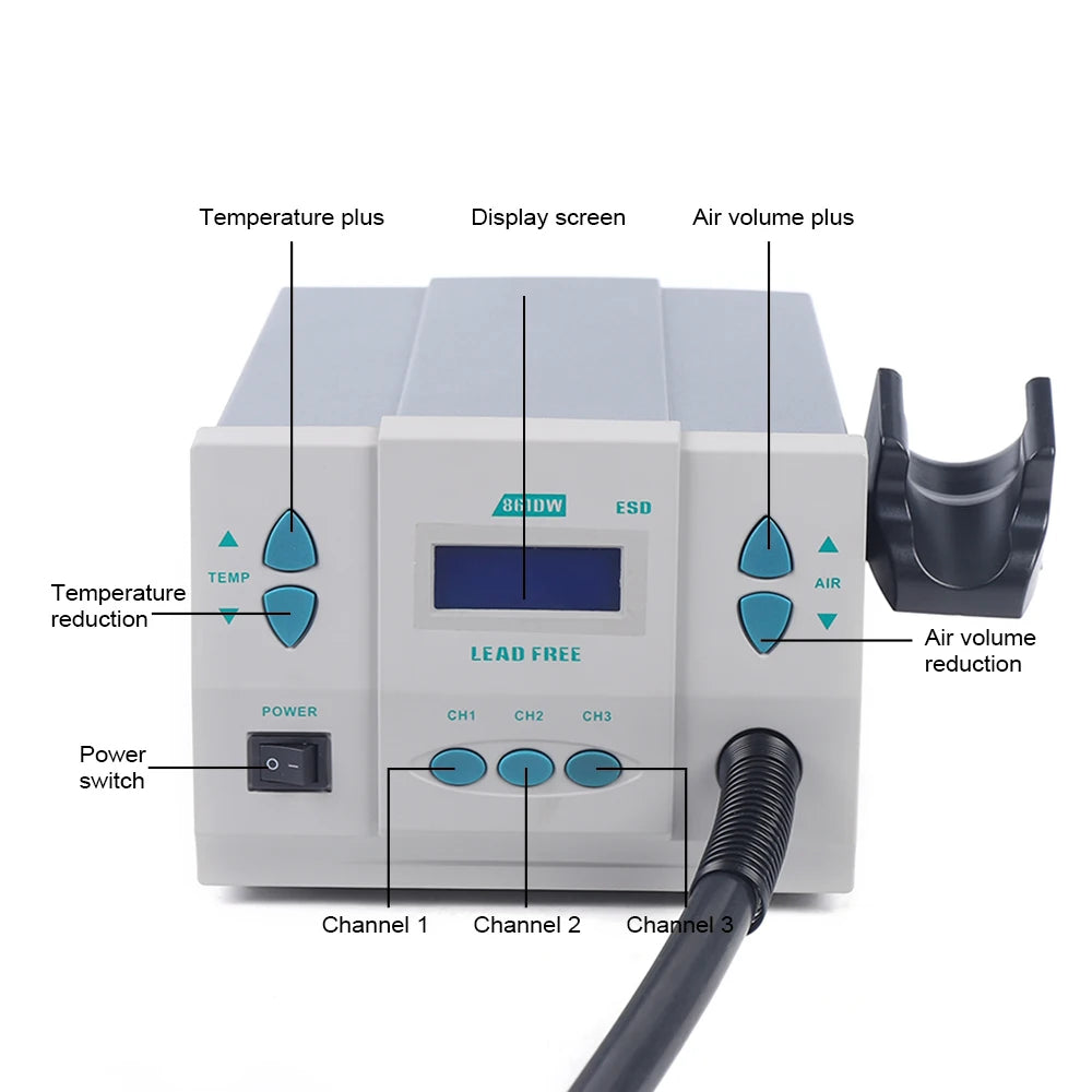 1000W Soldering Hot Air Heat Gun Hot Digital Display Air Rework Station Digital Display Quick Station 861DW Ac 110V
