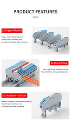 JINH CMK420 One-Flip Lever DIN Rail Terminal Push-in Wire Release Compact Conductor Block Orange Option for Electronics