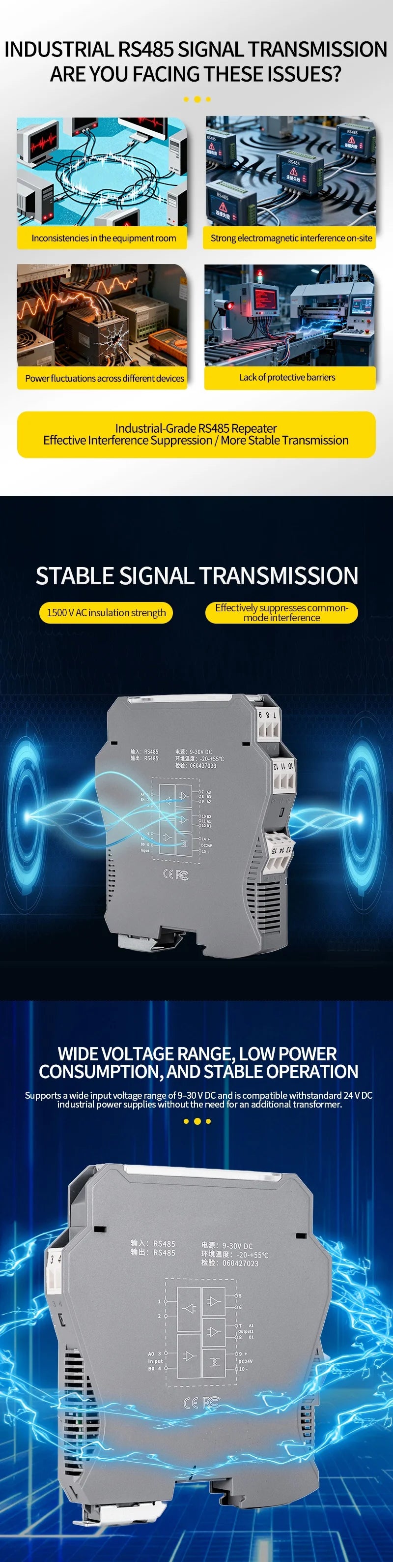 RS485 Repeater Intelligent Isolation 1 In 1 Out 2 Out 4 Out Module Industrial Grade DIN Rail Mounting RS485 Converter