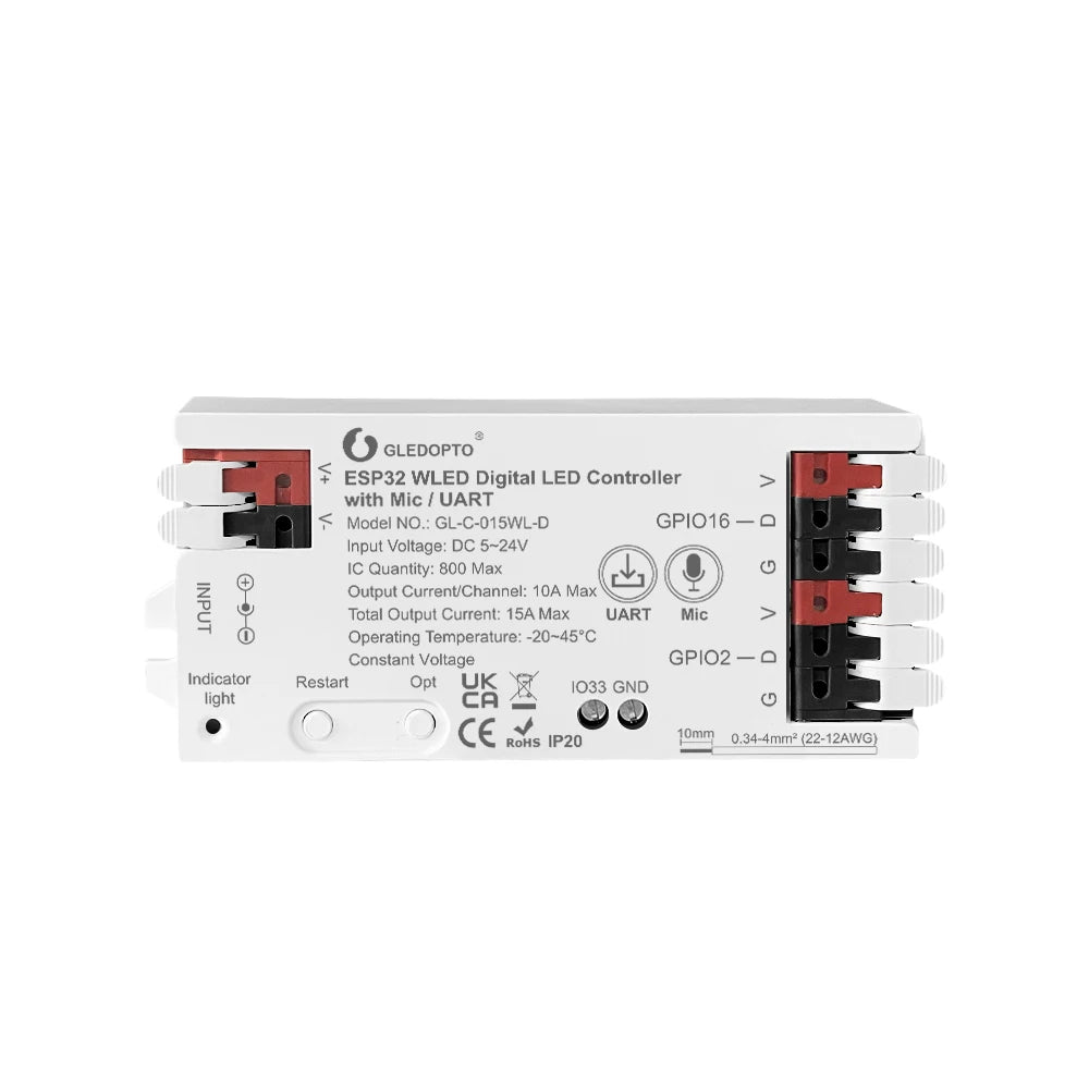 GLEDOPTO WLED LED Strip Controller ESP8266 ESP32 Mic RGB IC Digital Lights Addressable String Light WS2811 WS2812 WS2815 SK6812