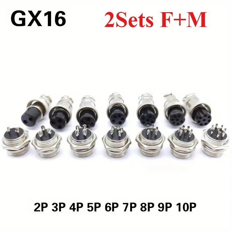 2 Sets  Male + Female GX16 Aviation Connector Plugs,2P/3P/4P/5P/6P/7P/8P/9P/10P Configurations Ideal