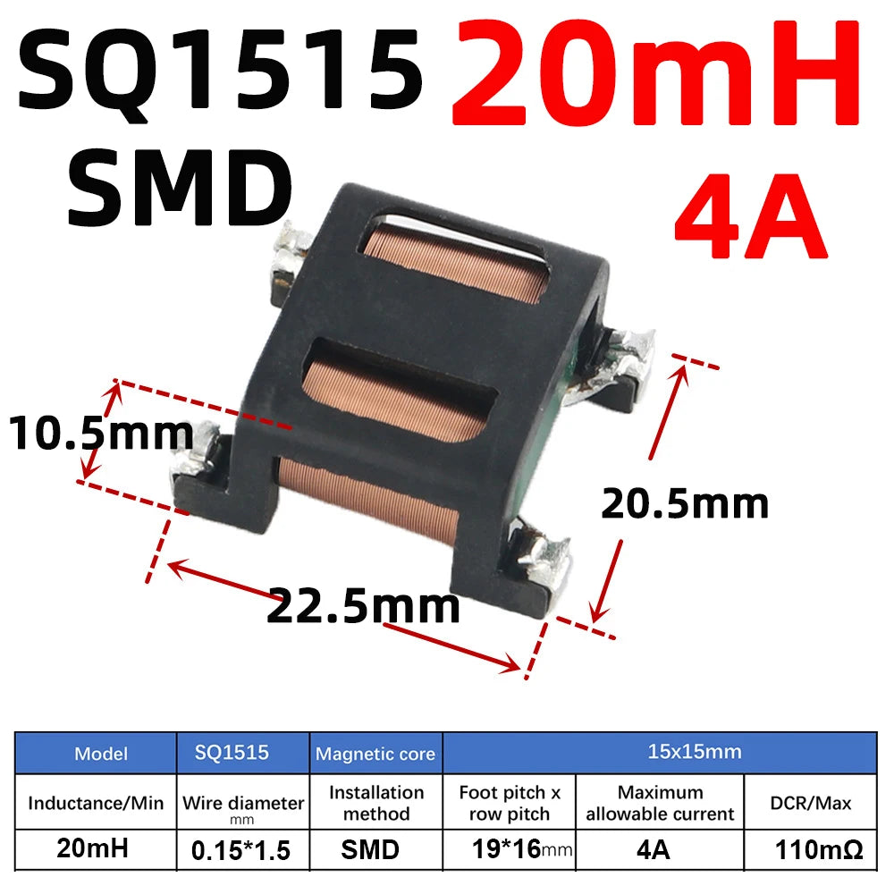 2pcs Flat Copper Wire EMI Filter Inductor Common Mode Square Ferrite Core Magnetic Coil 5mH 10mH 15mH 20mH 25mH 28mH SQ2418