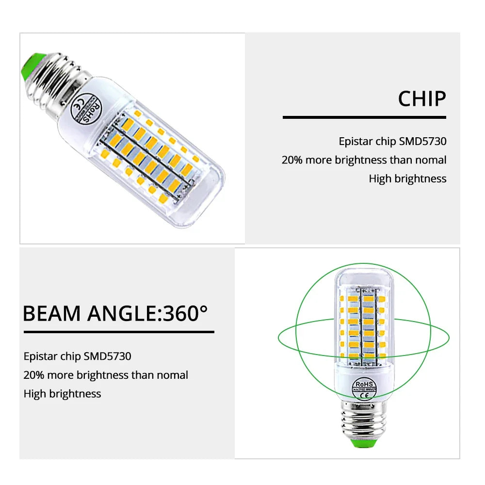 E27 LED Lamp E14 LED SMD 5730 220V Corn Light Bulbs 24 36 56 72LEDs Lamparas LED Chandelie Ampoule Led Light For Home Decoration