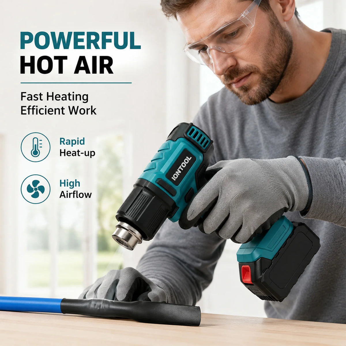IONTOOL Cordless Hot Air Gun Max 550℃ 250‑500LPM Dual Airflow Bare Unit for Shrink Wrapping and Tube Processing