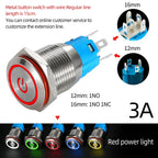 12/16mm Flat LED Illuminated Reset Latching Ring LED Metal Push Button Switch Waterproof On Off with Power Symbol