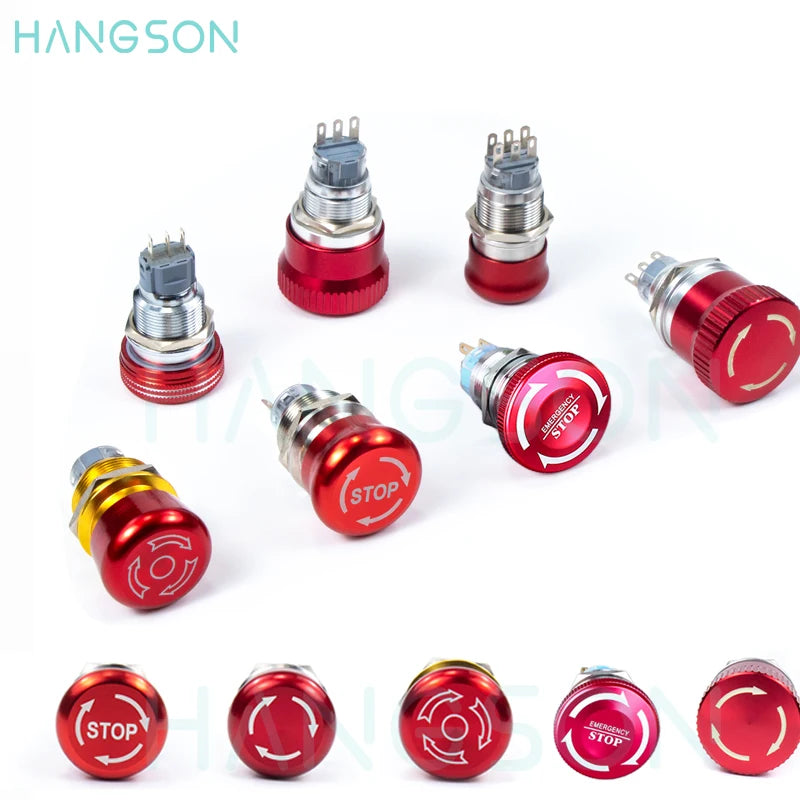 Metal Emergency Stop Push Button Switch Latching 12V-250V Stainless Steel Red Mushroom 16 19 22 25MM 1NO1NC Momentary