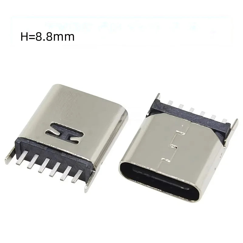 20pcs TYPE C 6 Pin Female Socket Connector DIP Vertical 180° Charging Port Plug Socket USB 6P TYPE-C H=6.8/6.9/8.8/9.3/10/10.5mm