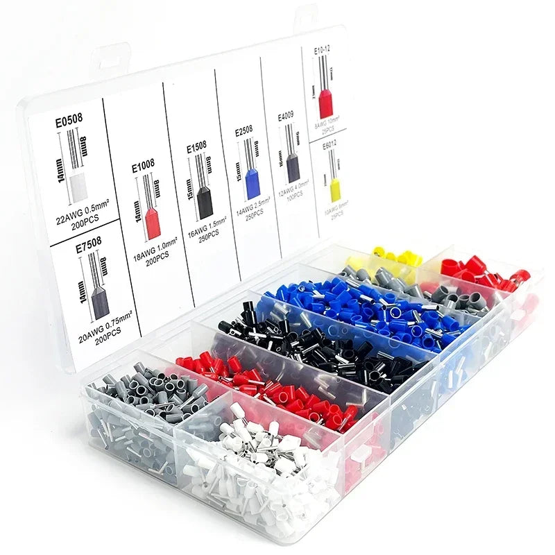 200-1900Pcs Electrical Tube Insulated Terminal VE Tubular Crimp Terminals Wire Cable Connector Ferrules Terminal Connectors