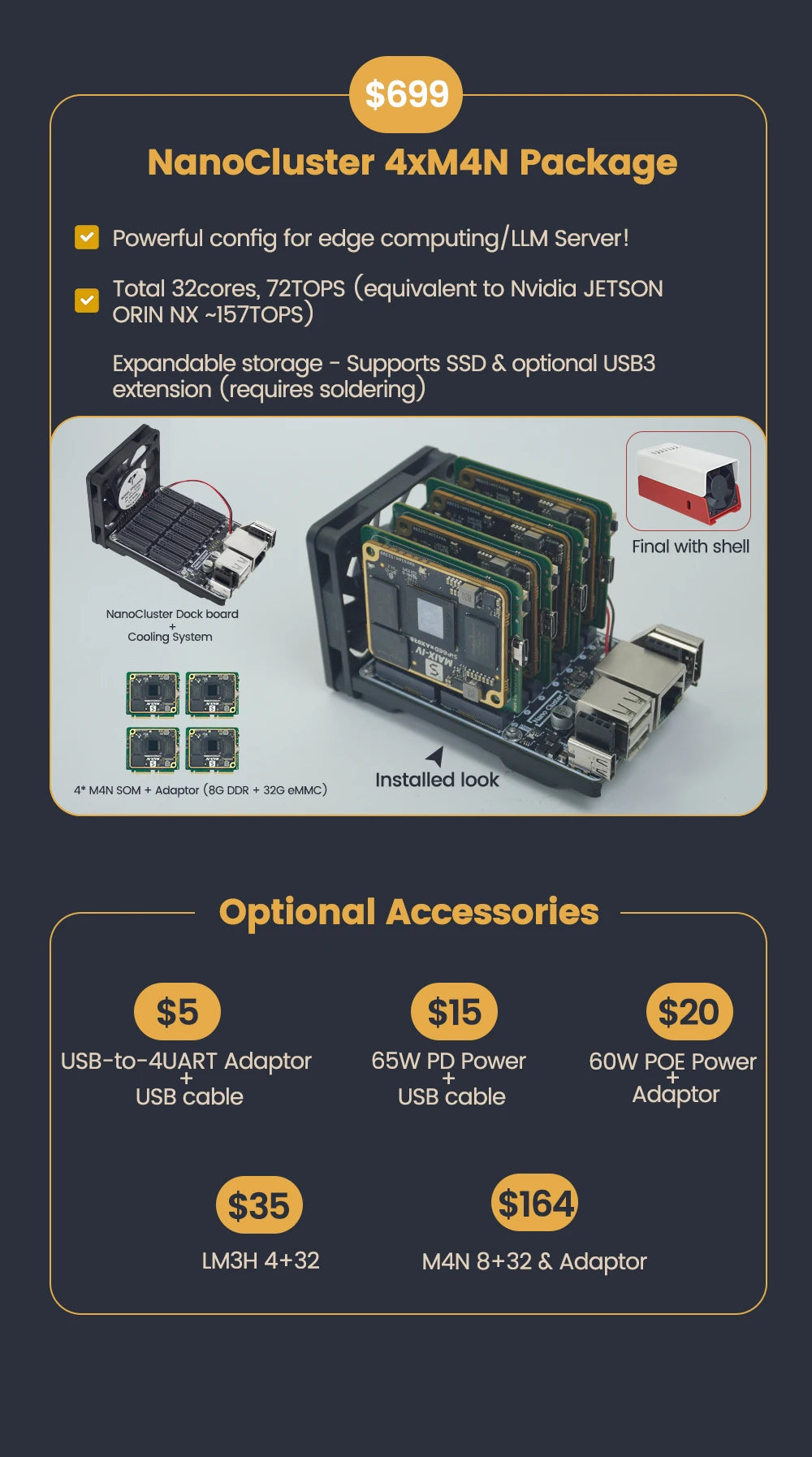 Sipeed NanoCluster 7-Node CM4/CM5 Mini Server - Compact Kubernetes K3S Edge AI Homelab for Raspberry Pi Cluster