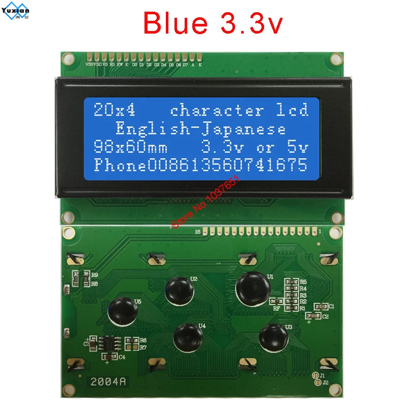 2004A 20x4 IIC I2C LCD Display Blue White Green Screen RGB Backlgiht Black Character 3.3V or 5V 98X60mm