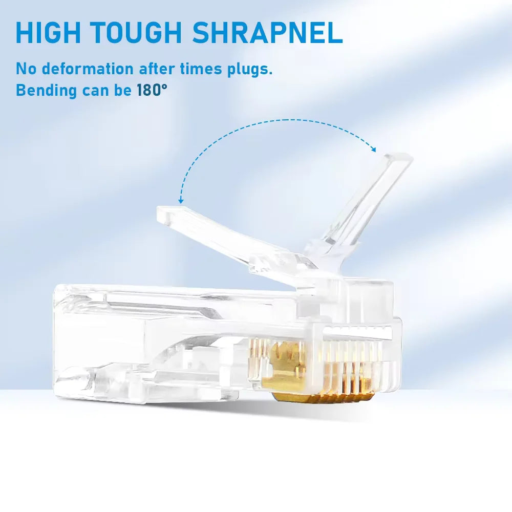 50/100pcs RJ45 CAT5 Cat6 Pass Through Connector Gold Plated Unmodule Plug Network RJ-45 Crystal HeadsEthernet Cables
