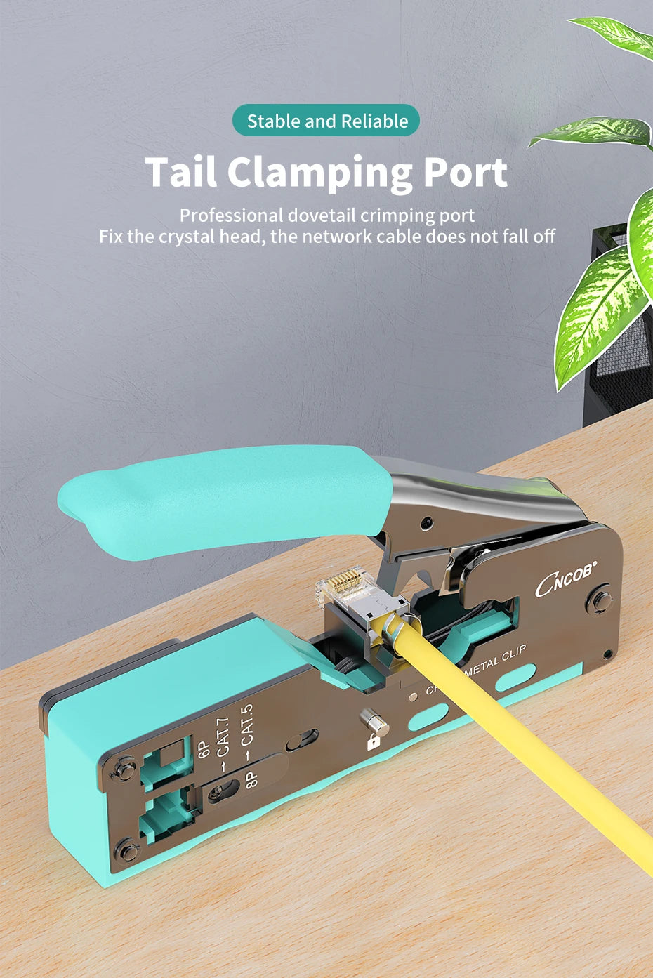 CNCOB RJ45 Pass Through Crimping Tool for Cat8 Cat7 6A Cat6/5e Ethernet Modular Plugs Ends Connectors, All-in-One, RJ11 Crimp