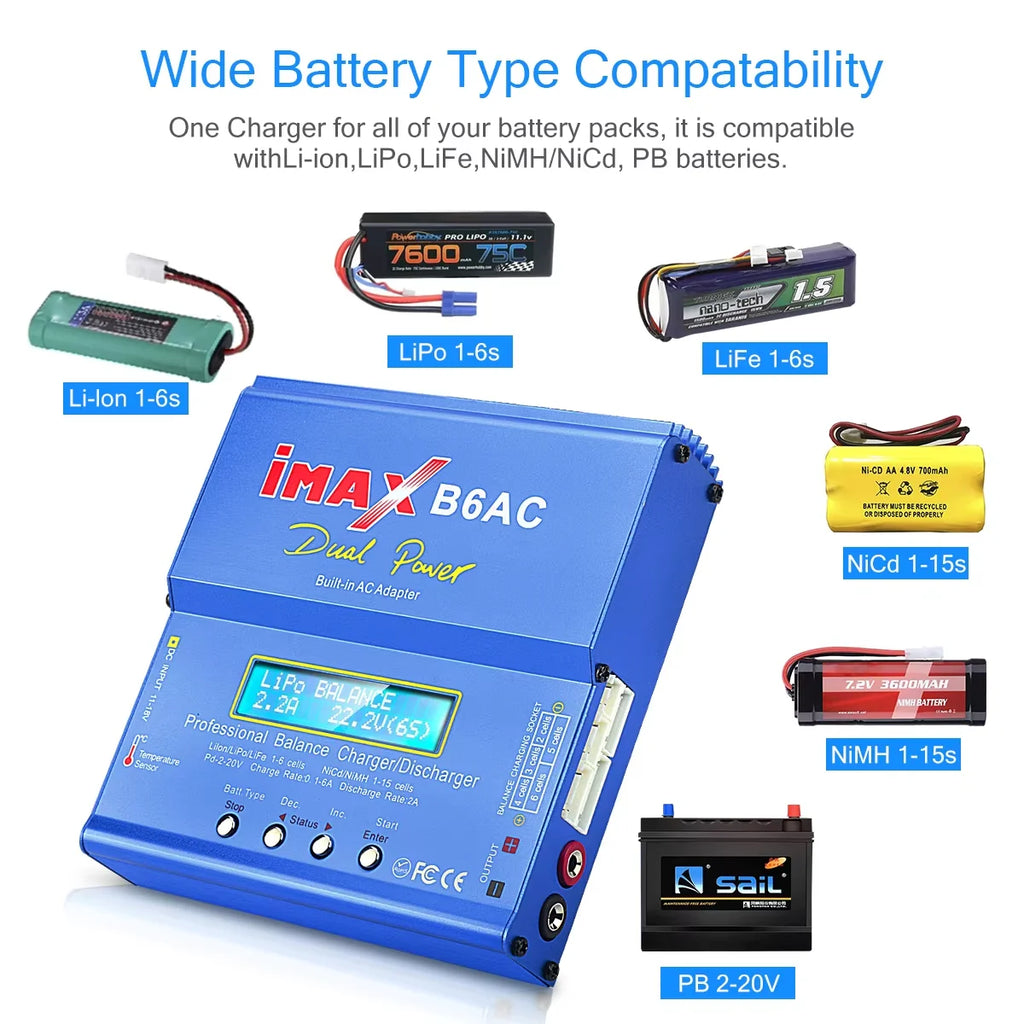 IMAX B6 AC RC Charger 80W B6AC 6A Balance Charger Digital LCD Screen Li-ion LiFe Nimh Nicd PB Lipo RC Charger Battery Discharger