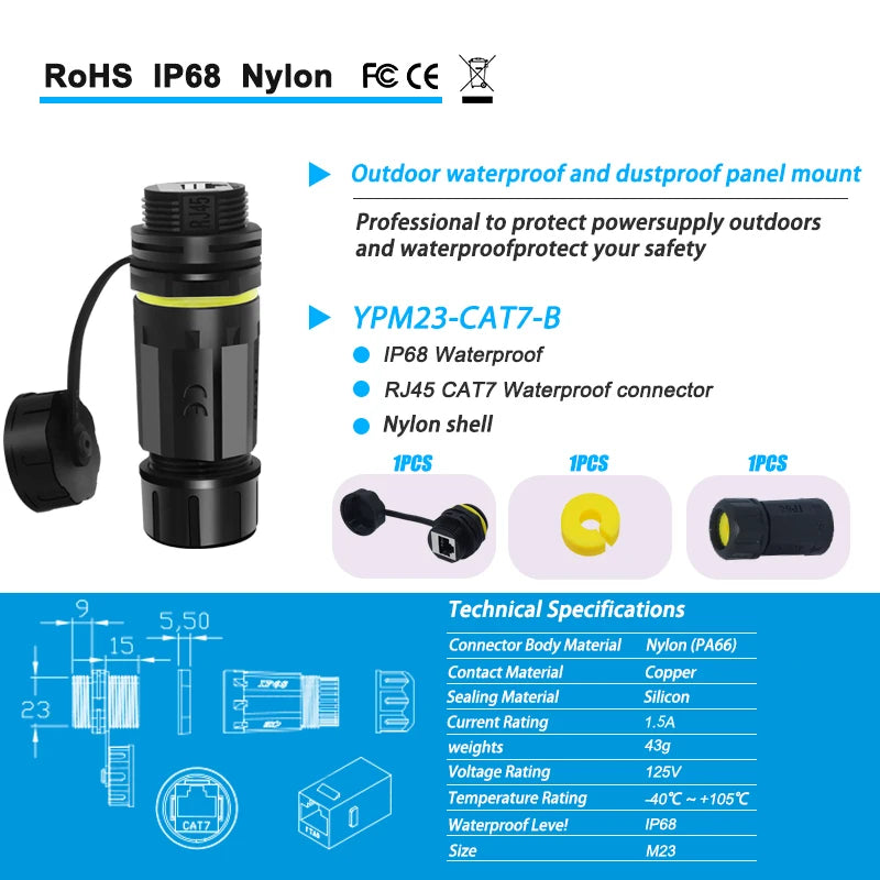 RJ45 Connectors Tool Free CAT6A, CAT7 Field Termination Plug Shielded RJ45 Modular Plugs for 2000MHz 40G