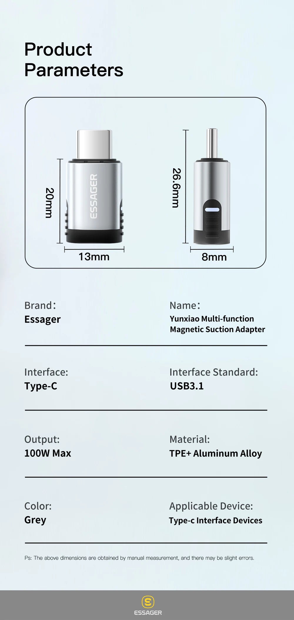 Essager 100W Magnetic Adapter 24Pins USB Type C PD 3.0 Fast Charge Cable Converter for Ipad Pro Macbook Magnet Adapter Connector