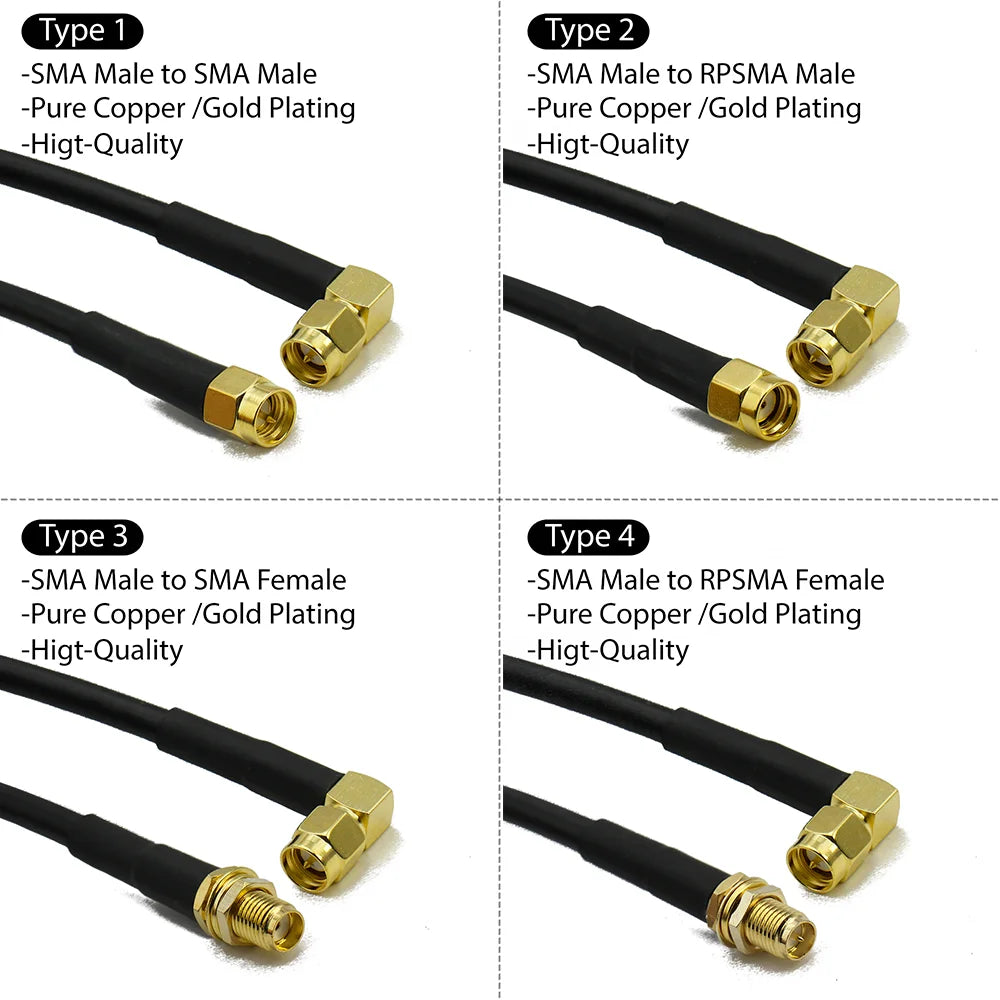 RG58 SMA to SMA Male Female RF Pigtail Jumper Cable Straight Right Angle Antenna Extension Wire for WiFi 3G 4G GSM Radio