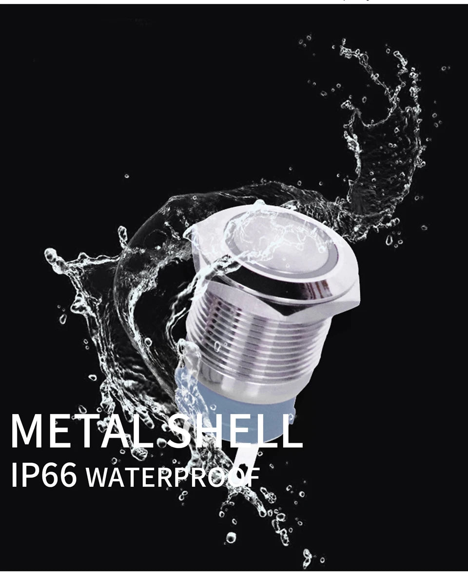 12/16/19/22/25/30/40mm Waterproof Metal Push Button Switch NO LED Light Momentary Latching Car Engine Power Switch  1NO1NC